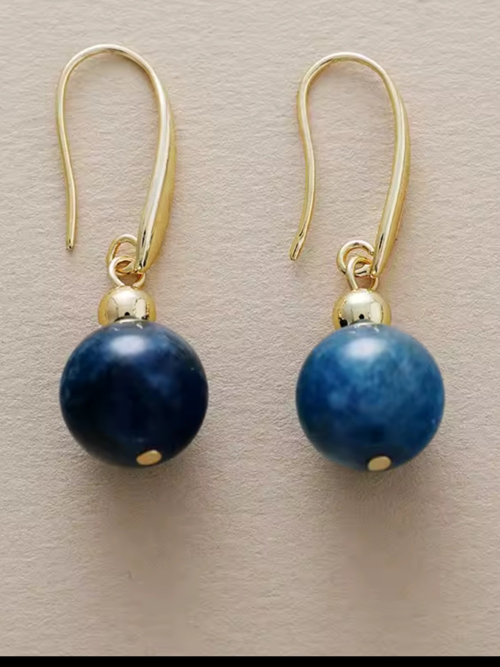 Gold Hook Earrings with Apatite Semiprecious Stone Drops. New